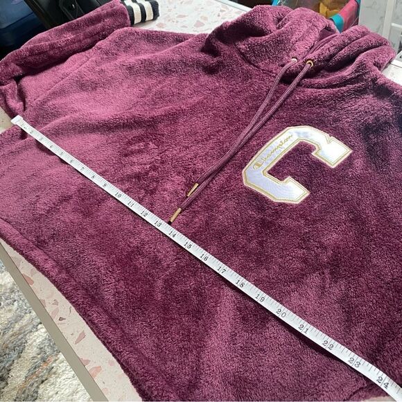 Champion Super Fleece Faux Fur Cropped Cut Off Po Hood-Felt C Sweatshirt - Picture 8 of 14